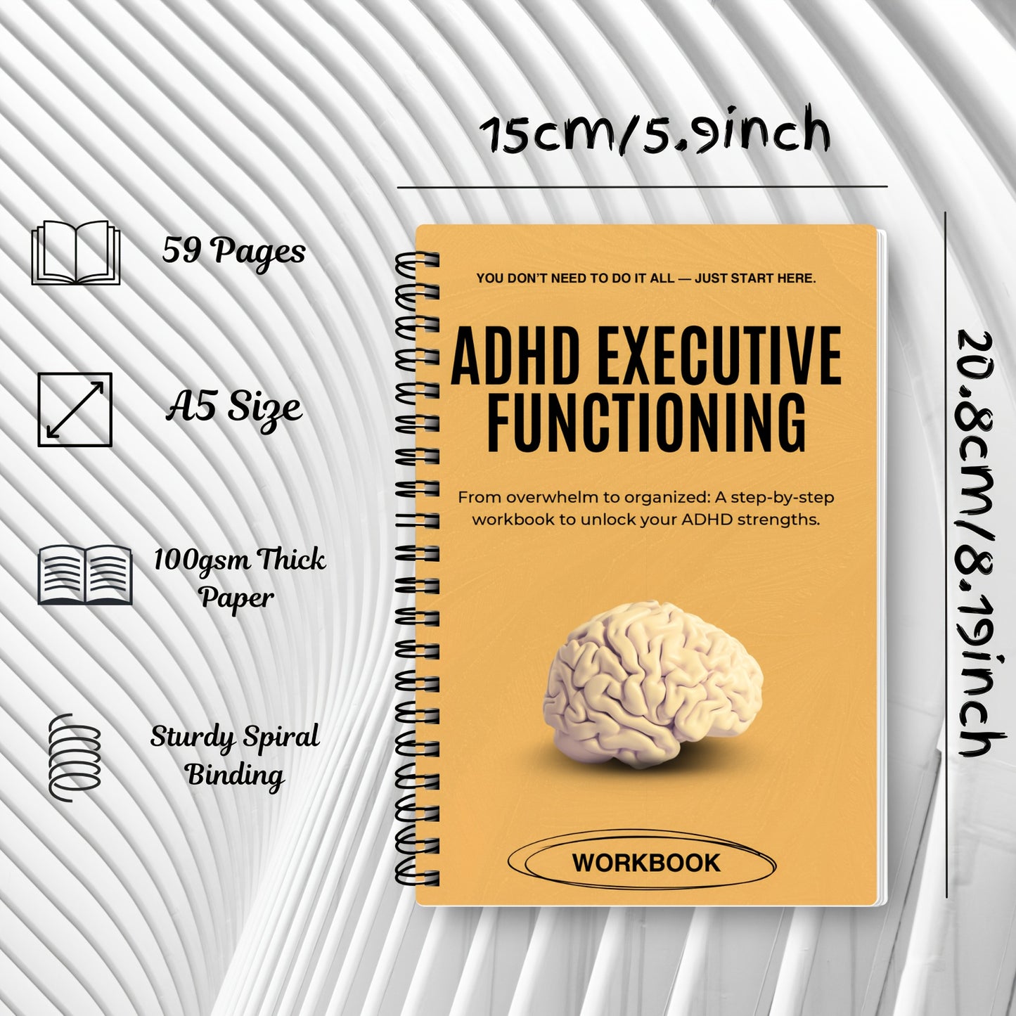 ADHD成年人执行功能练习册，日常收纳本和专注力笔记本，时间管理工具，情绪控制追踪器，认知行为疗法(CBT)活动表，任务管理，生产力和正念日记